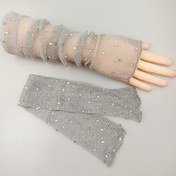Resim 2 adet Taşlı File Kolluk Kaplamaları Altın Gümüş Renkli Bisiklet Parmaksız Eldivenler Uzun Nefes Alabilen Buz Slick Fiber Kumaş Seksi Moda Yarım Kol Dış Mekan Ağ Mesh 