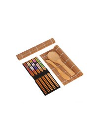 Resim Konesam Japon Usulü Zencefil Yapım Seti - Bambu Mat, Çatal, Pirinç Kaşığı Ve Yayıcı İçeren Evde Sushi Hazırlama Aleti 