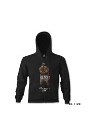 Resim Muhammad Ali - Hard Punch Siyah Erkek Kapşonlu 