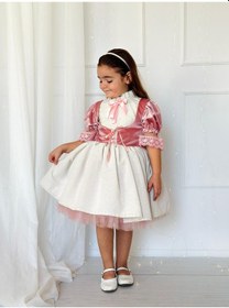 Resim H L Y Karol Tasarım Pudra Pembe Kadife Vintage Kız Bebek Elbise,doğum Günü Elbise,fotoğraf Çekim Elbise,0-12 Yaş Uygun Pembe 
