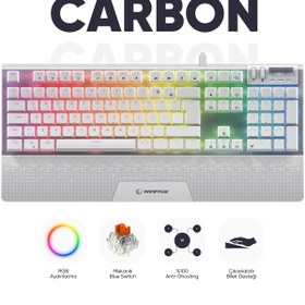 Resim Rampage Carbon Beyaz Rgb Q Bilek Destekli Red Switch Gaming Oyuncu Klavye 