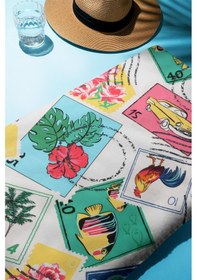 Resim Dijital Baskı Plaj Deniz Havlusu Posta Pulu Desenli Peştamal Hvl0094 Renkli 