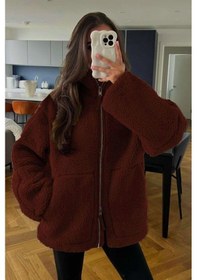 Resim Madmext Acı Kahverengi Dik Yakalı Cepli Peluş Mont Mg1966 Acı Kahverengi 