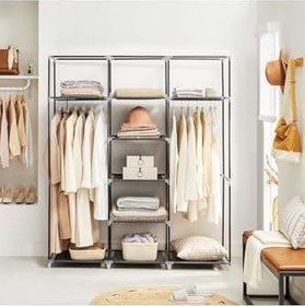 Resim Bez Dolap XXL İki Askılıklı Ortadan Raflı Dolap Hugo Siyah Gardırop 