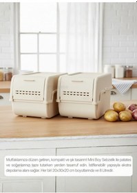 Resim 2'li Mini Boy Patates Soğan Sepeti Bpa Free Sebzelik Organizer Kutu Motek Krem 8 L Krem 
