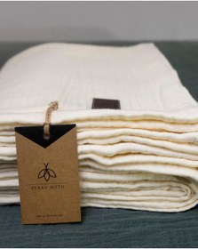 Resim 4 Katlı Müslin Yatak Örtüsü - Battaniye Pike %100 Organik Pamuk Dört Mevsim Yumuşak Tek Kişilik Açık Krem 