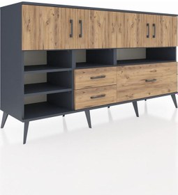 Resim Hyperion Konsol 8 Raflı 3 Çekmeceli 4 Kapaklı 176x44x99 Antrasit- Antrasit-çam 
