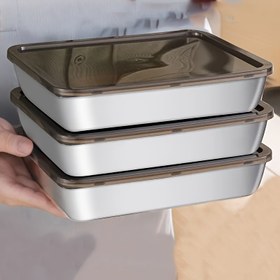Resim 2/3 Adet Paslanmaz Çelik Gıda Saklama Kapları - Sızdırmaz, BPA İçermeyen & Yeniden Kullanılabilir, Meyve, Et, Sebze İçin Mükemmel | Kolay Temizlenebilir, Buzdolabı, Dondurucu & Kiler İçin Yığılabilir Mutfak Düzenleyiciler 