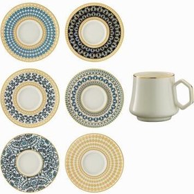Resim Sandro Moreno 1453 Şangay Double Geometrik Gold 12 Parça 6 Kişilik Kahve Fincan Takımı 120 ml 