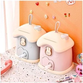 Resim Kumbara Sevimli Tavşan Bacalı Ev Kumbara Kapaklı Mavi 