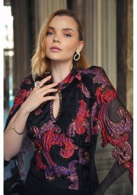 Resim Crystalia Lauren Dress Krep Ve Jakar Kumaş Özel Tasarım - Siyah Siyah 