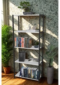 Resim 5 Raflı Dekoratif Metal Kitaplık & Beyaz Renk Beyaz 