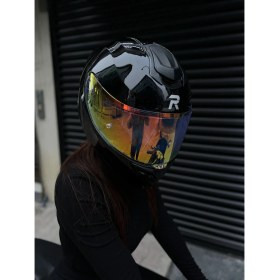 Resim Rivox R1 Parlak Siyah Revo Gold Vizörlü Kapalı Kask (Güneş Vizörlü) 