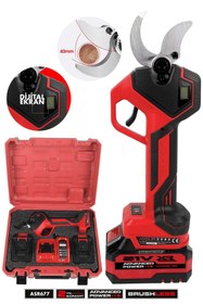 Resim ASSUR 21V Çift Akülü 40 mm Ağaç Odun Dal Kesme Makinesı Şarjlı Dijital Budama Makası Kırmızı 