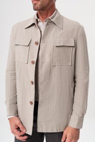 Resim KETEN KALIN ÇİZGİLİ BEJ CEKET - XL / KOYU BEJ 