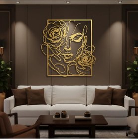 Resim Gül Detaylı Kadın Yüzü Metal Duvar Tablosu 