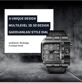 Resim Flybuy Erkekler Kuvars Saat, Kare Kadran, Deri Kemer, Kahve Renkli, 3364 Model, 22mm Band Genişliği, 10mm Kalınlık, Casual Stil Çok Renkli 
