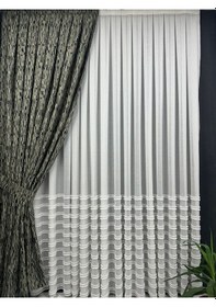 Resim Orman Yeşili Detaylı Açık Yeşil Zemin Fon Perde 1/3 Sık Pile Orman Yeşili 