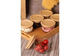 Resim AtbyhomeDuo 300 ml Silikonlu Bambu Kapaklı Cam Kahvaltılık Lüx Kahvaltılık Sunum Seti 