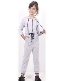 Resim Toontoy Kids Toontoy Kız Çocuk Beli Bağçıklı Kapşonlu Tulum Gri Melanj 
