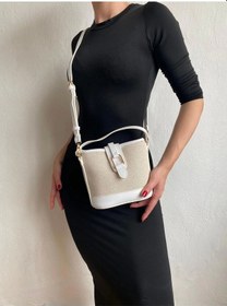 Resim Glemix Alin Keten Beyaz Kontrast Kova Model Kadın Omuz Çantası Keten Beyaz 