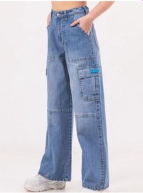 Resim Zekids Kız Çocuk Denim Kargo Bol Paça Pantolon-13788-mavi Mavi 