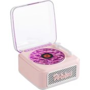 Resim Bfs Nostalji Mini Plak Görünümlü Radyolu Bluetooth Hoparlör 3D Ses Dalgası Retro Müzik Plak Pembe 