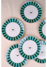Resim Tabak Evi Porselen Butterfly Collection Altın Yaldızlı Pasta Tabağı Yeşil 20,50cm 6 Lı Çok Renkli 