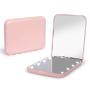 Resim LED Cep Makyaj Aynası, 1X/3X Büyütmeli LED Mini Kompakt Seyahat Makiyaj Aynası, Işıklı Çift Taraflı Kredi Kartlı Katlanabilir El Tipi Taşınabilir Hediye İçin Ufak Boyutlu Fenerli ve Yaklaştırıcılı Güzellik Aynası 