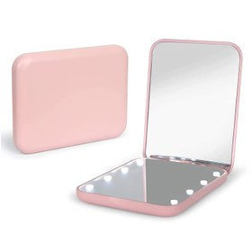 Resim 1X/3X Büyütme Özelliği Olan Pembe LED Işıklı Kompakt Seyahat Makyaj Aynası, Taşınabilir Çift Taraflı Katlanır Elde Tutulan Ayna, Pil ile Çalışan, Yolda Makyaj İçin Mükemmel Hediye, Mini Ayna 