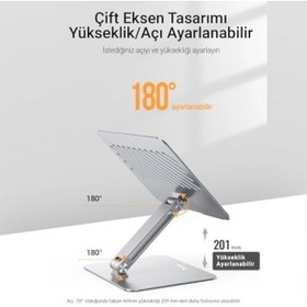 Resim Alüminyum Notebook Standı Yükseklik Ve Eğim Ayarlı Ergonomik Metal Laptop Standı 11-17 İnch Arası Notebook Dizüstü Bilgisayar Standı, Ayarlanabilir 
