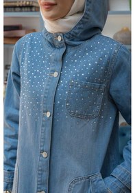 Resim 6329-taşlı Denim Kapşonlu Kap Mavi Mavi 