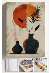 Resim Sayılarla Boyama Çerçeveli Hobi Seti Numaralı Tuval Fırça Boya Dahil Kasnaklı 40x50 Cm Vazo Kadın 2 