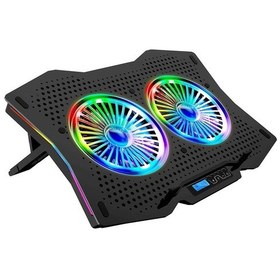 Resim Juo GT 2 Fanlı 1500 RPM LCD Ekranlı Led Aydınlatmalı RGB Hız ve Yükseklik Ayarlı Gaming Oyuncu Notebook Soğutucu 