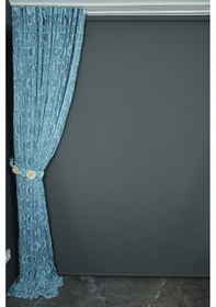 Resim Vakko Model Mavi Renk İp Perde Hazır Düğmeleri Dikilmiş İp Perde 300 270 Cm Mavi 