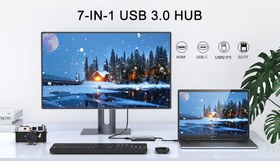 Resim Qgeem Qg-uh07-a Type-c Çoğaltıcı Ve Dönüştürücü Hub Usb 3.0 Hdmı 4k Sd Kart 85w 5120mbps Gri 