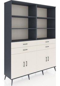 Resim Hyperion Gardrop 8 Raflı 4 Çekmeceli 4 Kapaklı 176x44x221 Antrasit-aytaşı Aytaşı 