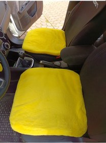 Resim Yumuşak Tüylü Peluş Serme Oto Koltuk Koruyucu Minder Kılıf Ön 2& 39li Sarı 