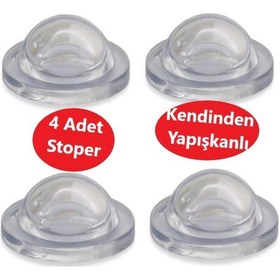 Resim Silikon Kapı Stoperi Şeffaf 4 Adet Tamponu Kendinden Yapışkanlı Şeffaf Kapı Kolu Stopu Tutucu Sessiz Stop 