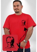 Resim Kemal Atatürk İmza Ve Silüet Kırmızı Büyük Beden Kadın Basic Minimal Baskılı Tişört Kırmızı 