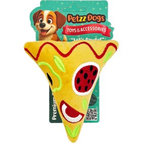 Resim PetzzDogs Little Pizza Sesli Dayanıklı Peluş Köpek Çiğneme Oyuncağı Sarı 14x13 Cm 