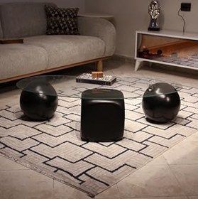 Resim Modern Orta Sehpa & Küre Sehpa & Top Sehpa & Şeffaf Fasulye Cam & 2 Siyah Top - 1 Siyah Zar 