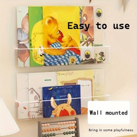 Resim Kolay Kullanımlı Duvara Monte Kitap Düzenleyici, Ücretsiz Yapışkan Arka Plan, Şeffaf Tasarım ve Değiştirilebilen Paneller İle Sınıf Odada Ofiste Yatakta Veya Çalışma Masası İçin Raf Sergisi 