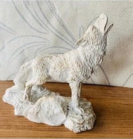 Resim Dekoratif Uluyan Kurt Heykeli, Beyaz, 16 cm Yükseklik, Hediyelik Eşya 
