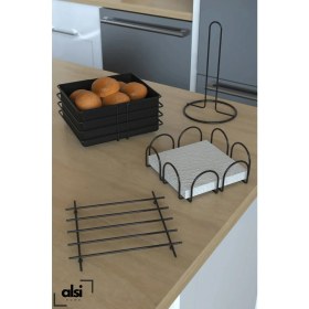 Resim Alsi Home Ekmek Sepeti ve Servis Sunum Seti Havluluk Peçetelik Nihale Ekmeklik -4 Lü Set Siyah 