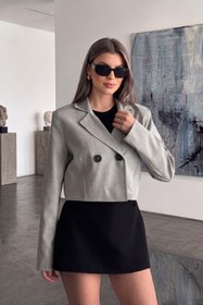 Resim Jaglion New Season Çift Düğme Detaylı Kadın Crop Blazer Ceket 