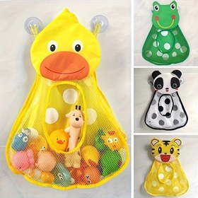 Resim 1 adet Sevimli Hayvan Temalı Banyo Depolama Ağı Çantası - Sarı Ördek, Yeşil Kurbağa, Panda, Kaplan Tasarımları - Duş ve Su Oyuncakları Düzenleme için Mükemmel, Güç Gerektirmez, Duş Düzenleyici | Eğlenceli Tasarım | Vakumlu Tutma Aparatı 