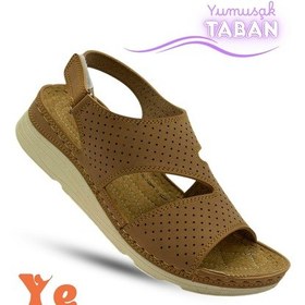 Resim Sermoda Kadın Sandalet Kalın Ve Yumuşak Taban Rahat Cırtlı Kadın Sandalet Taba 