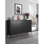 Resim Wood'n Love Hestia Premium 4 Kapaklı Metal Ayaklı 160 cm Çok Amaçlı Dolap Konsol - Siyah / Siyah 