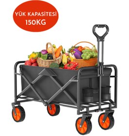 Resim Fujika Yüksek Kapasite Frenli Su Geçirmez Katlanır El Arabası Kamp Piknik Plaj Pazar Market Koli Yük Paket 